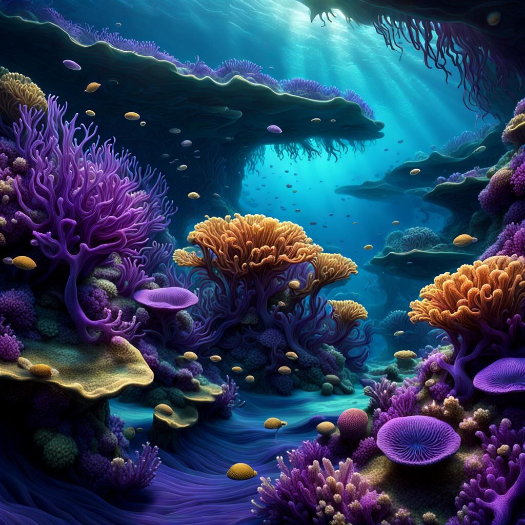 Vibrant Purple Coral Reef in Alien Ocean