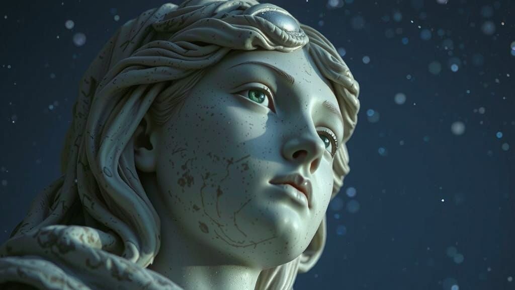 Moonstone Sculpture of a Dame Under Starry Sky