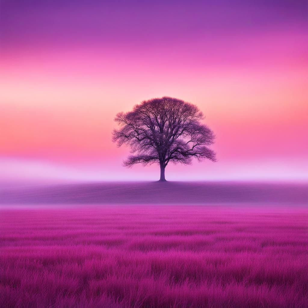Solitary Tree in Field at Dusk