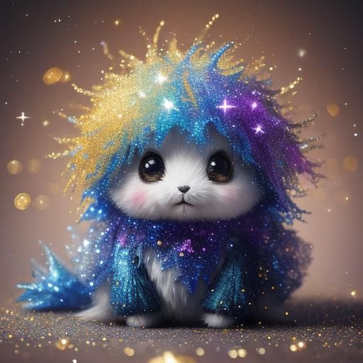 Hyperrealistic Glitter Dust Bunny Splash Art