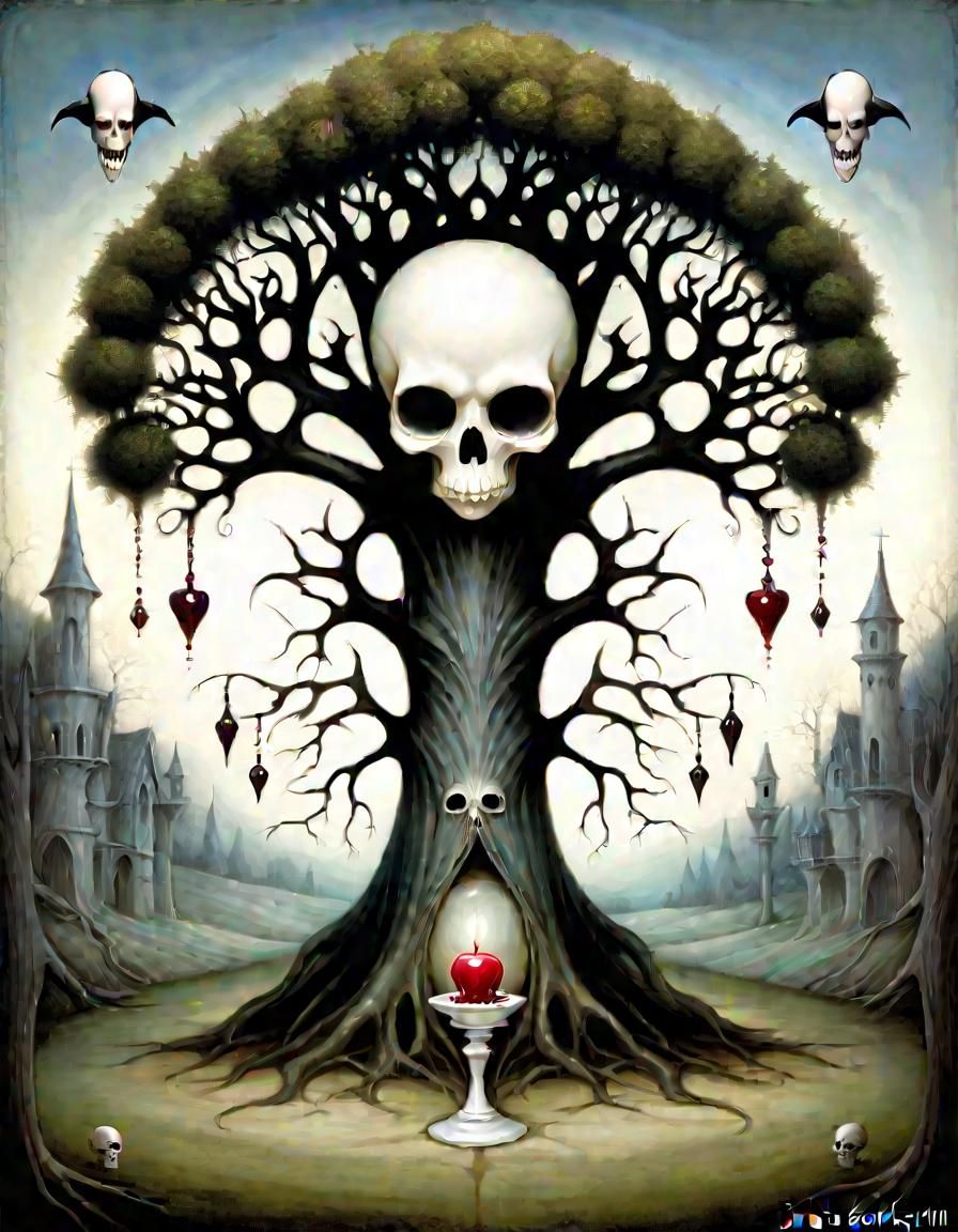 Surreal Skull Tree in Vampire Landscape
