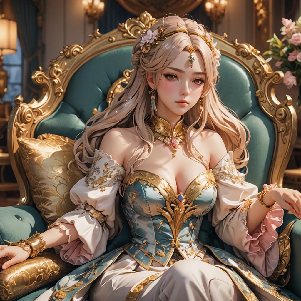 Anime Girl on Couch in Hyper-Realistic 3D Art