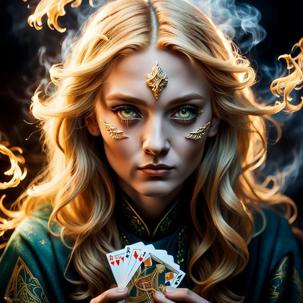 Phoenix Blonde Tarot Reader Portrait in Dramatic Lighting