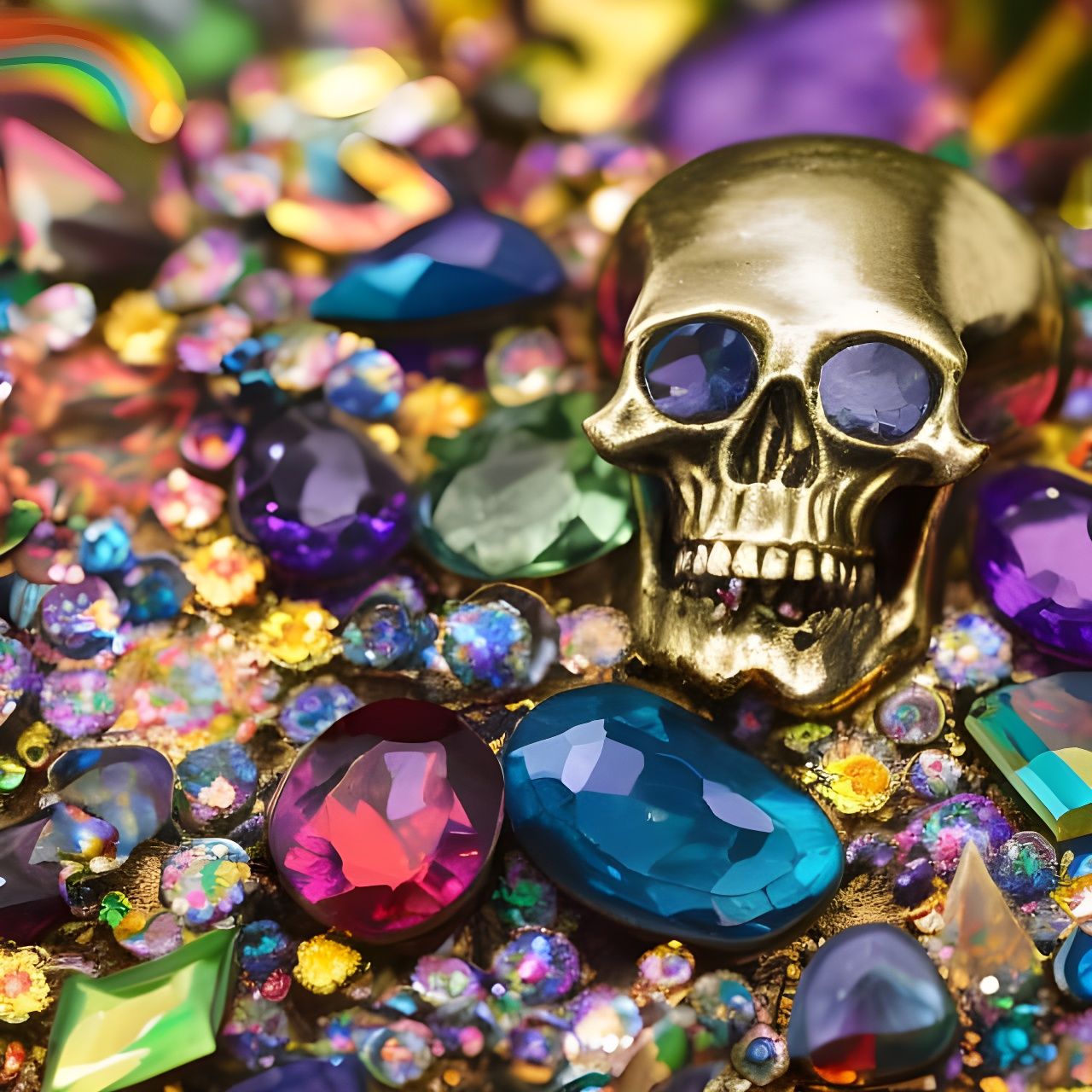 Psychedelic Pile of Skulls with Rainbow Gems