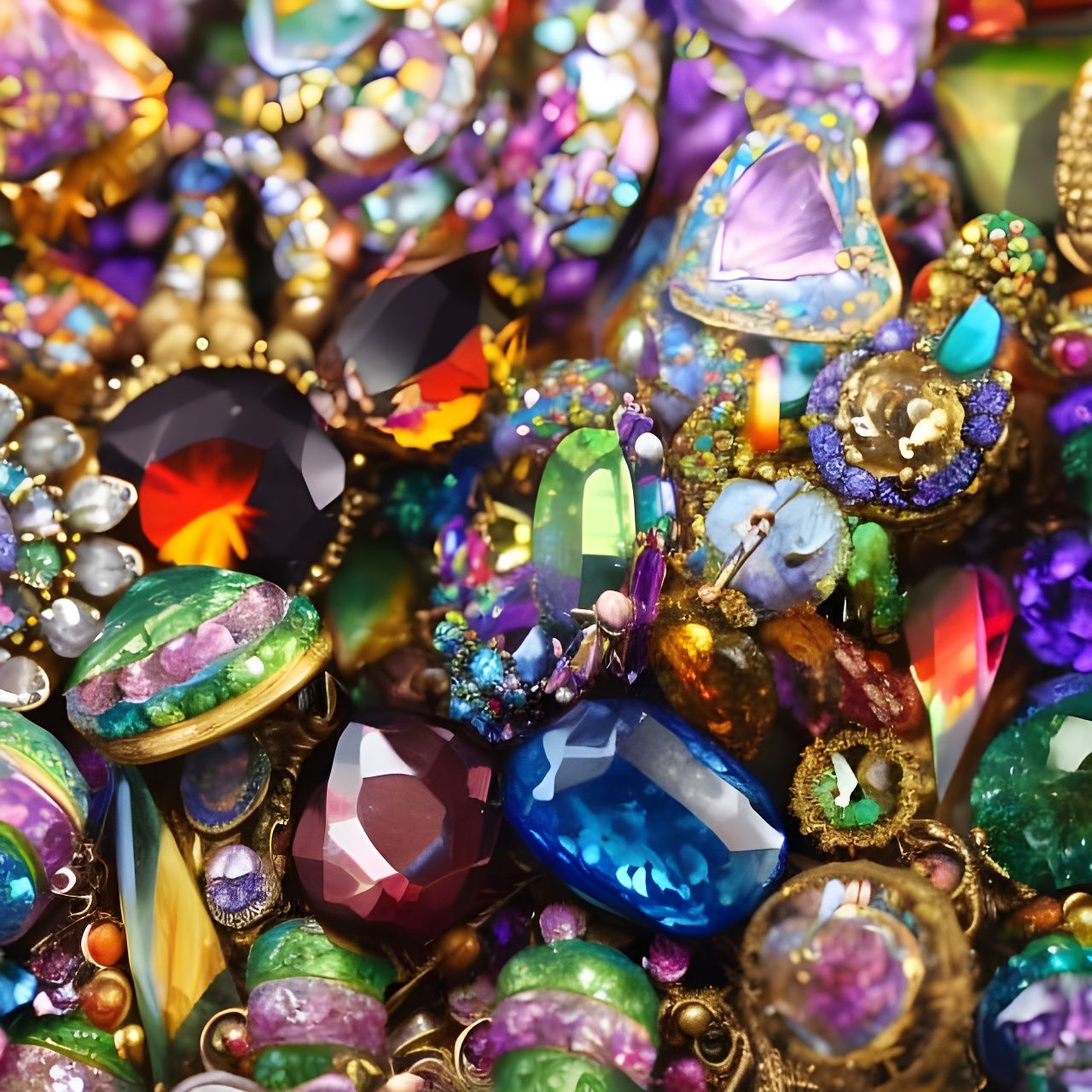 Psychedelic Skull Pile with Rainbow Gems