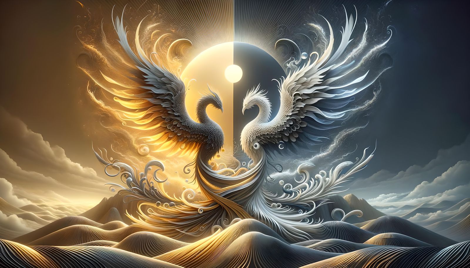 Yin Yang Phoenixes in Digital Art