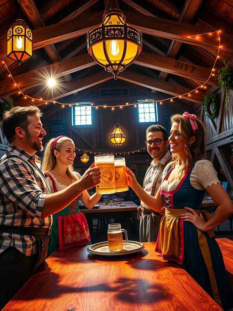 Oktoberfest Celebration in Rustic Hall, as Digital Art