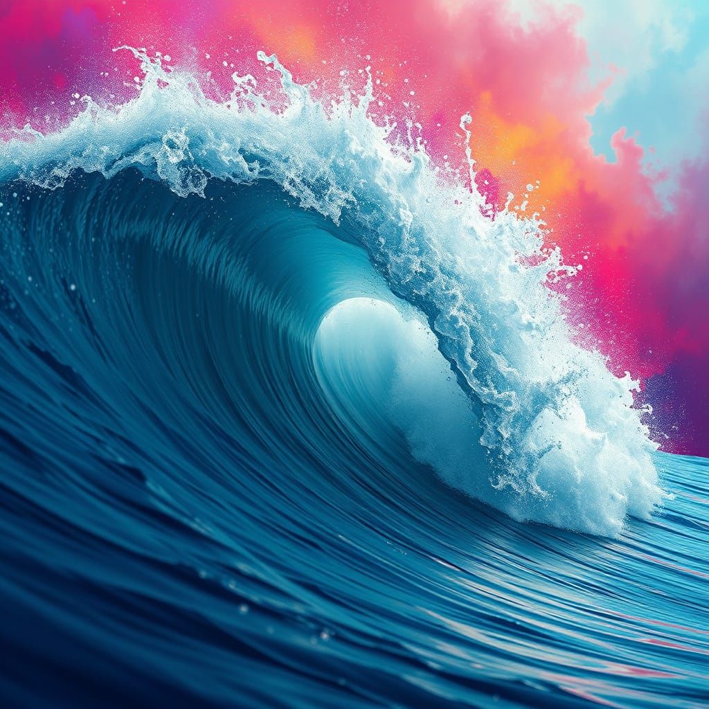 Hyperrealistic Ocean Waves in Vibrant Splash Art Style