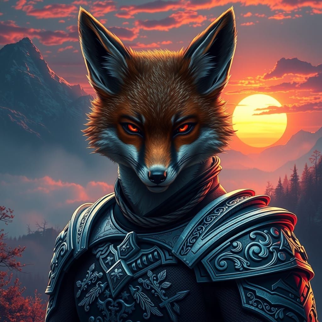 Armored Fox Paladin in Cinematic Landscape