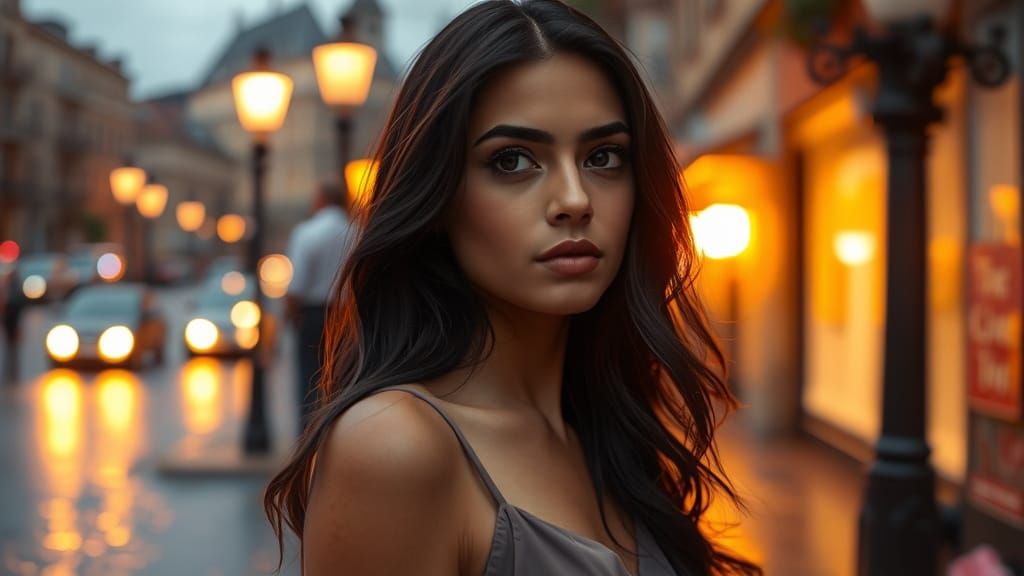 Nostalgic Portrait of Latina Woman at Sunset