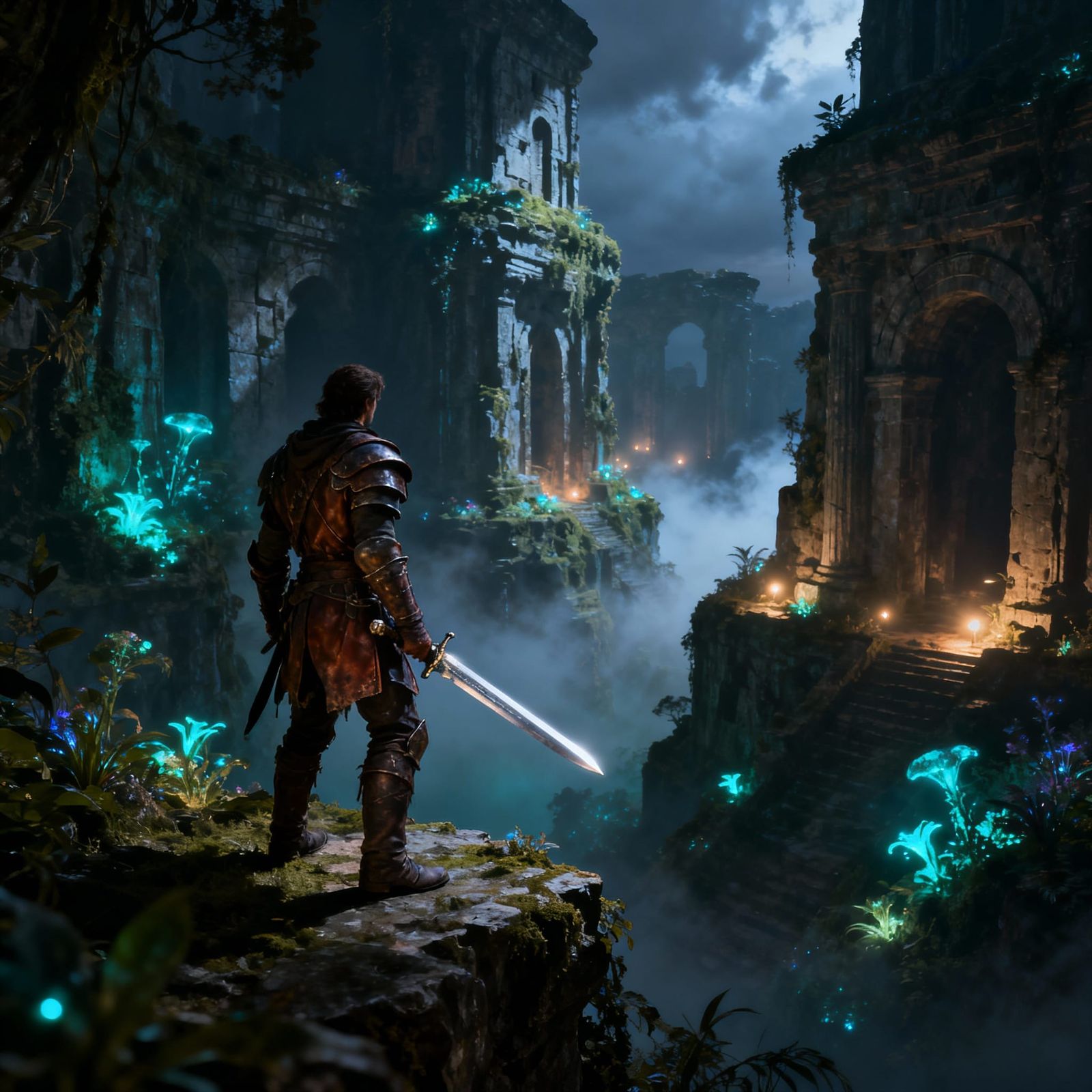 Adventurer at Ancient Ruins in Caravaggio Style