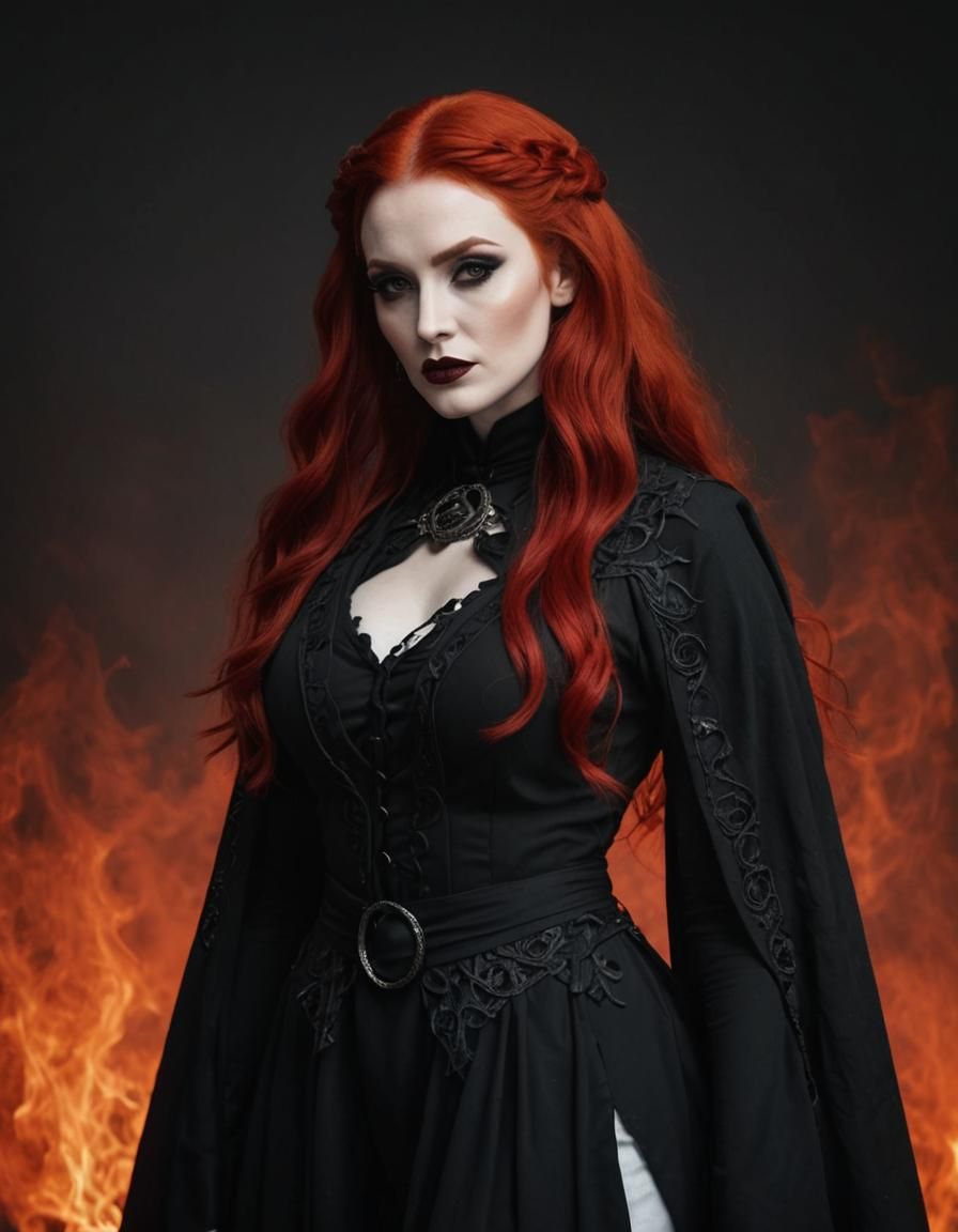 Red-Haired Woman in Esoteric Witch Robe