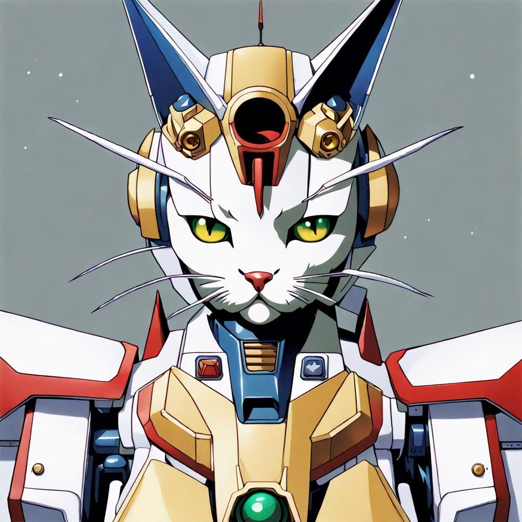 Winged Gundam Cat in Anime Mecha Style