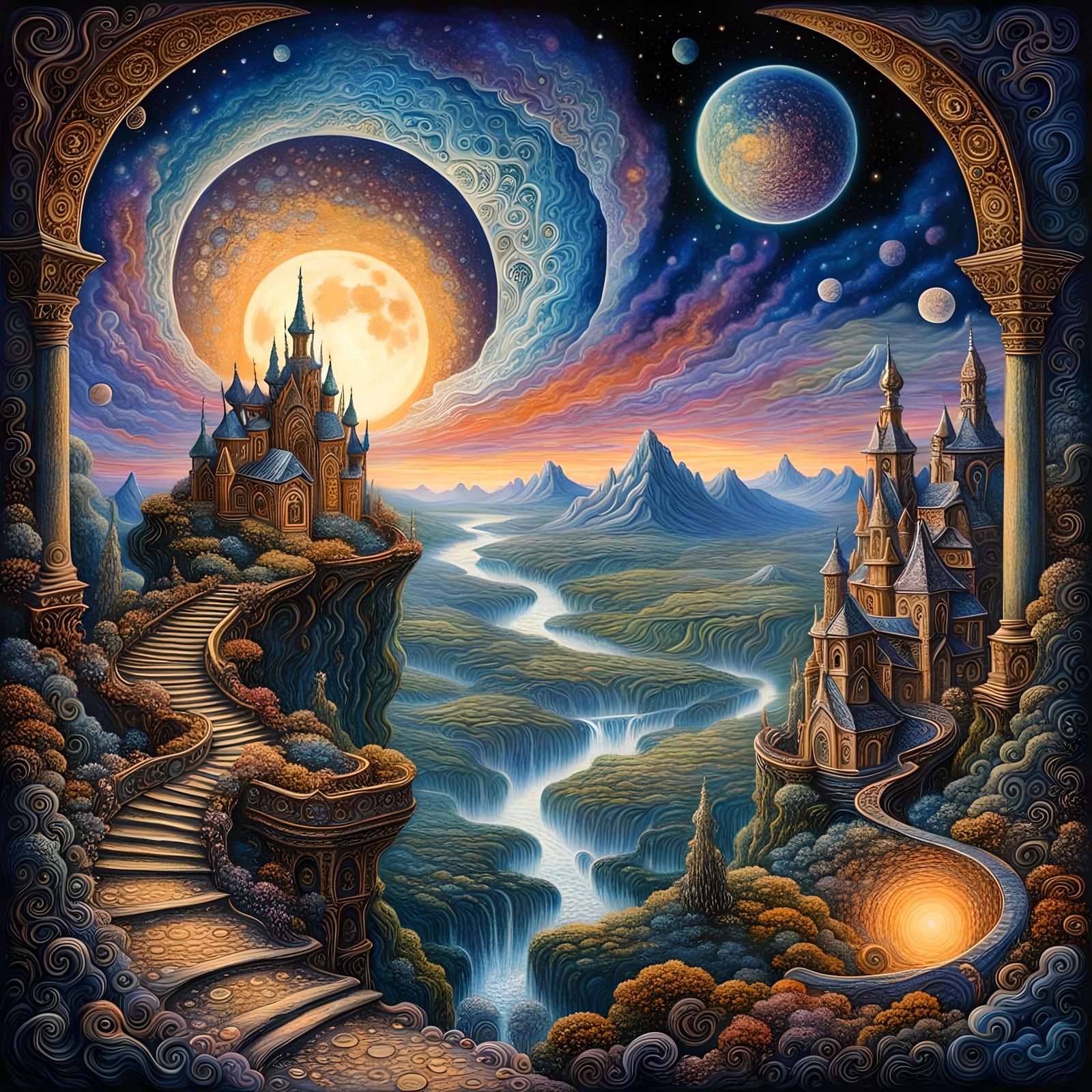 Mysterious Galactic Moonscape in Gothic Art Style