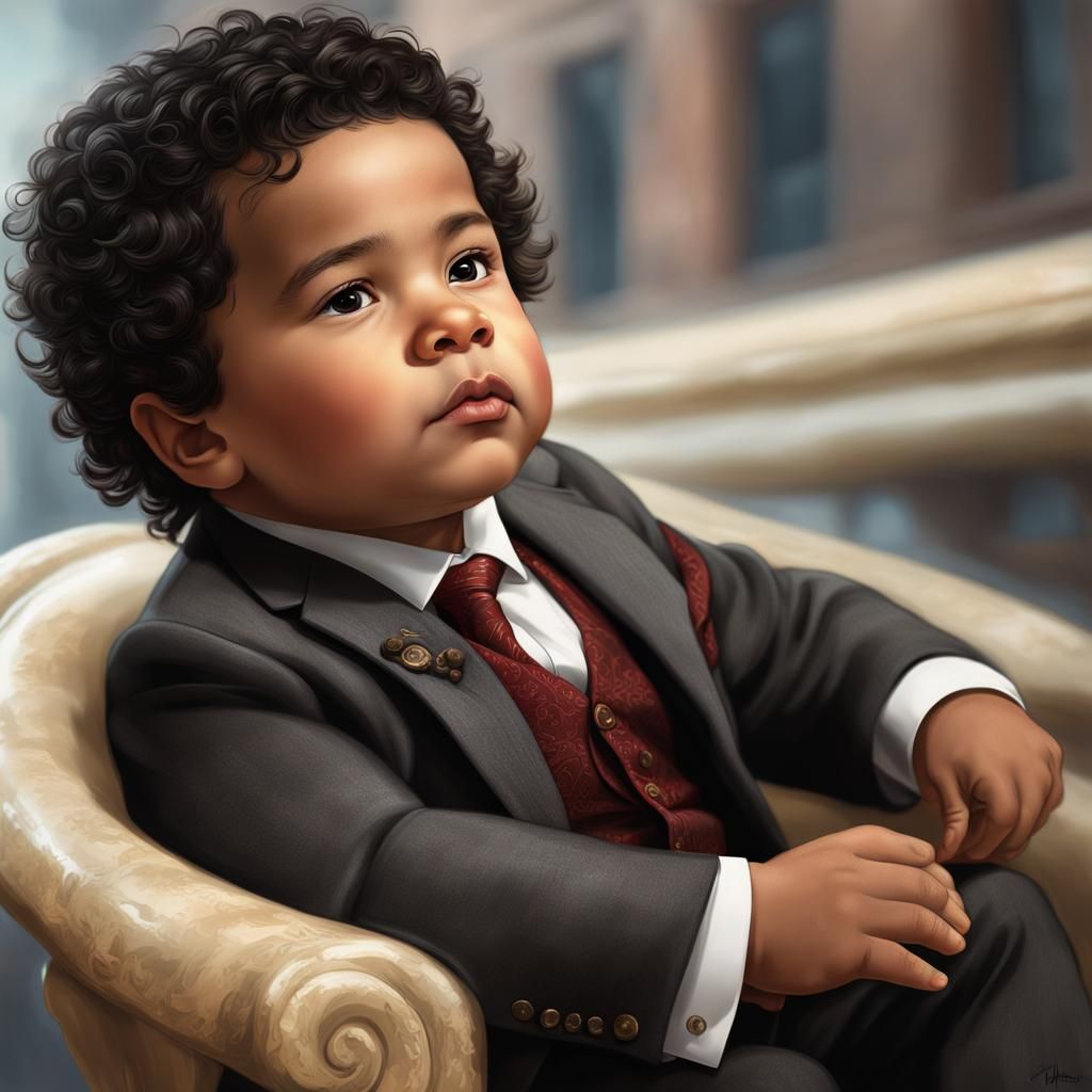 Toddler in Suit: Detailed Hyperrealistic Portrait