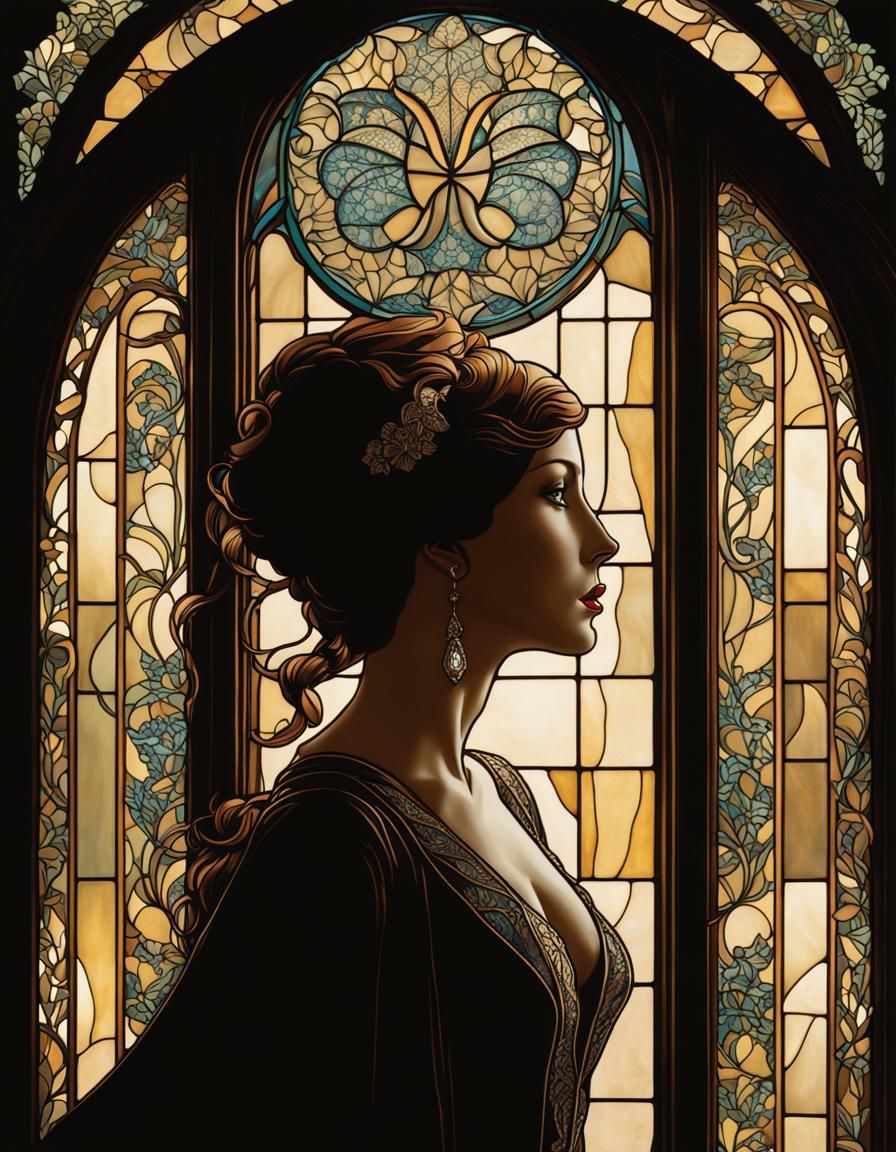 Art Nouveau Stained Glass with Fractal Lace