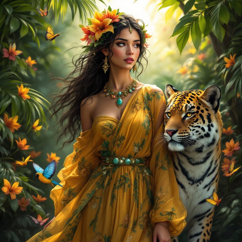 Serene Woman in Jungle Embodies Strength