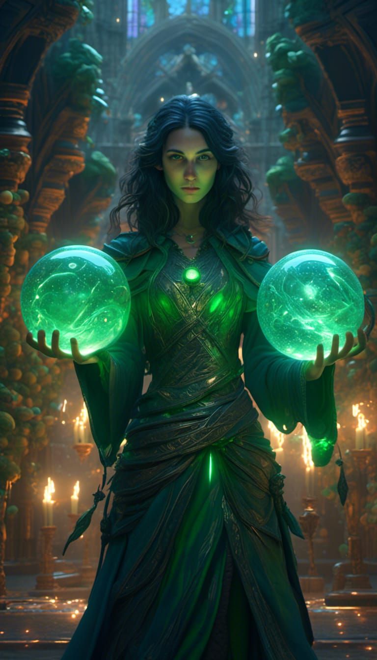 Fantasy Female Wizard with Glowing Orbs