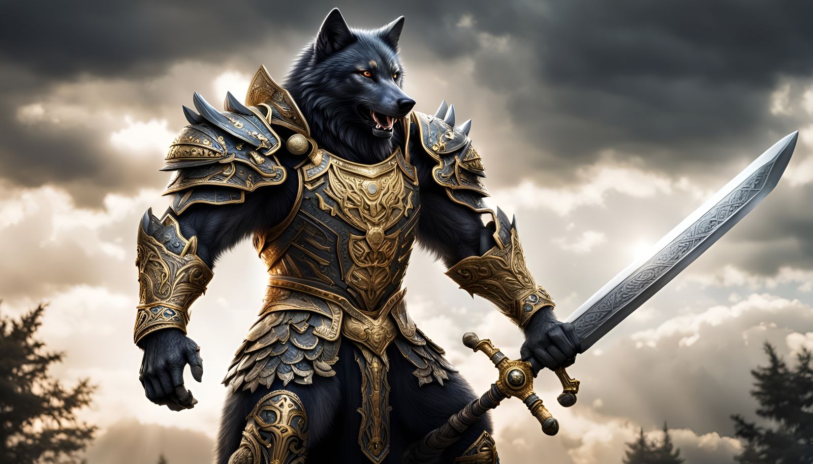 Armored Wolf Warrior with Sword of Light