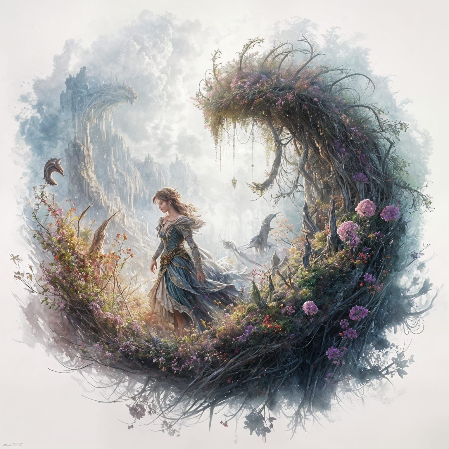 Fantasy Watercolour Art with Ethereal Mist