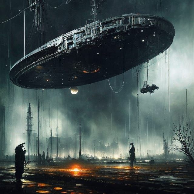 Elaborate Chrome UFO Landing in Hyperdetailed Digital Art