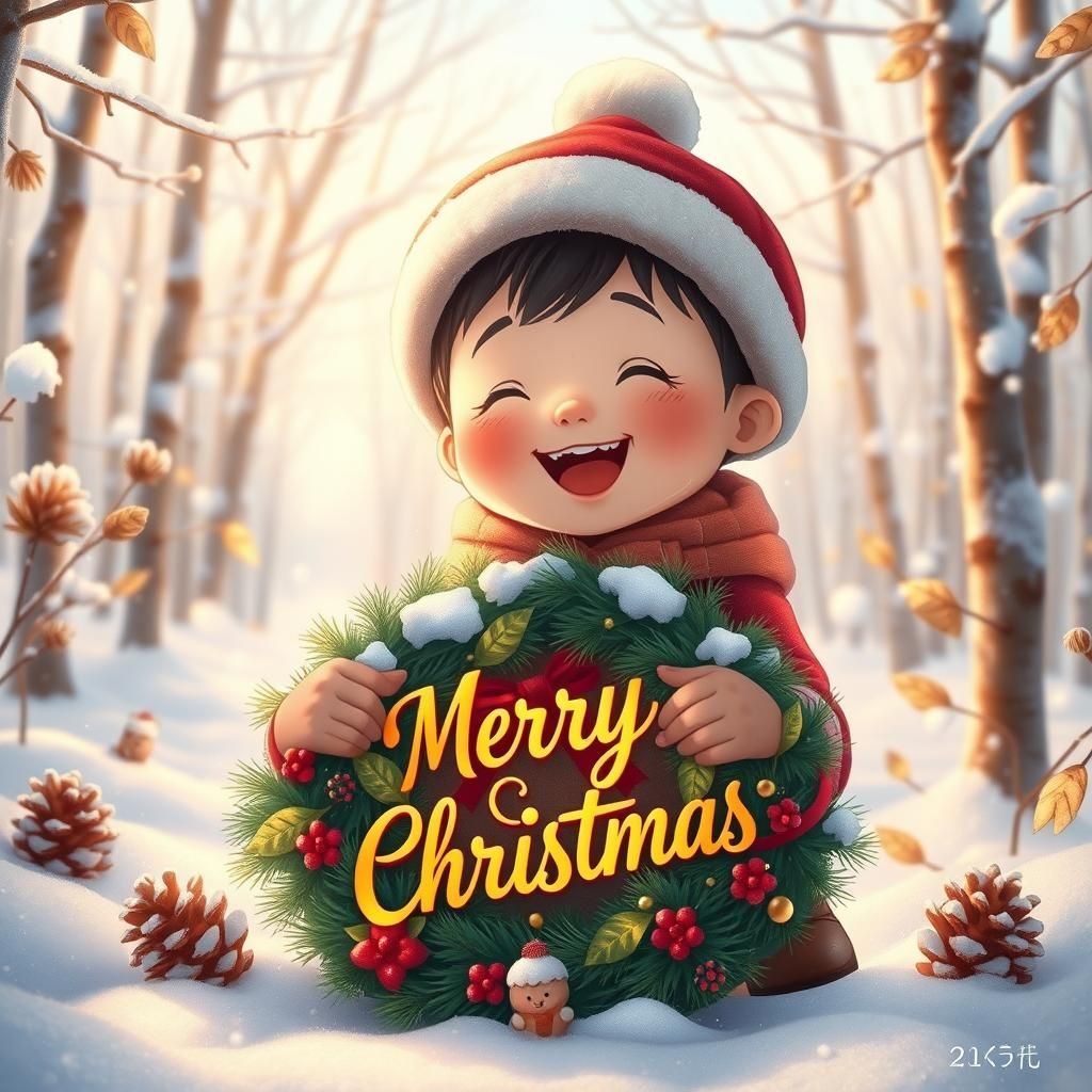 Festive Winter Scene with Retro Anime Child