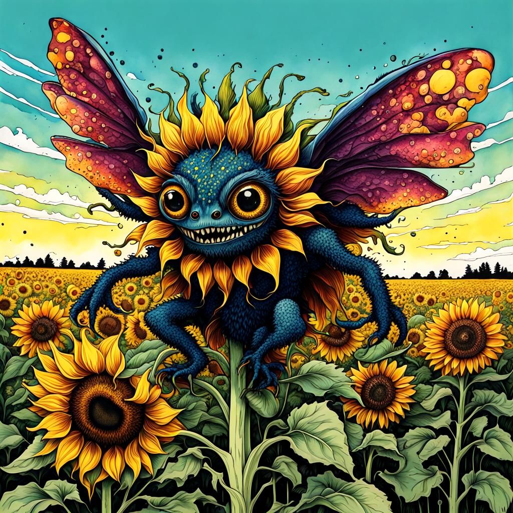 Surreal Flower Mutant Creature in Ink Drawing Style