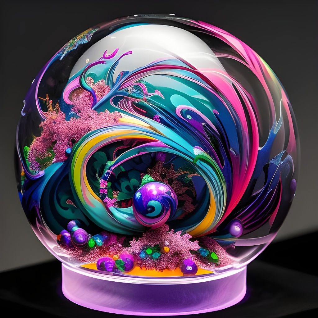 Neon Galaxy Fish in Snow Globe: Gouache Illustration