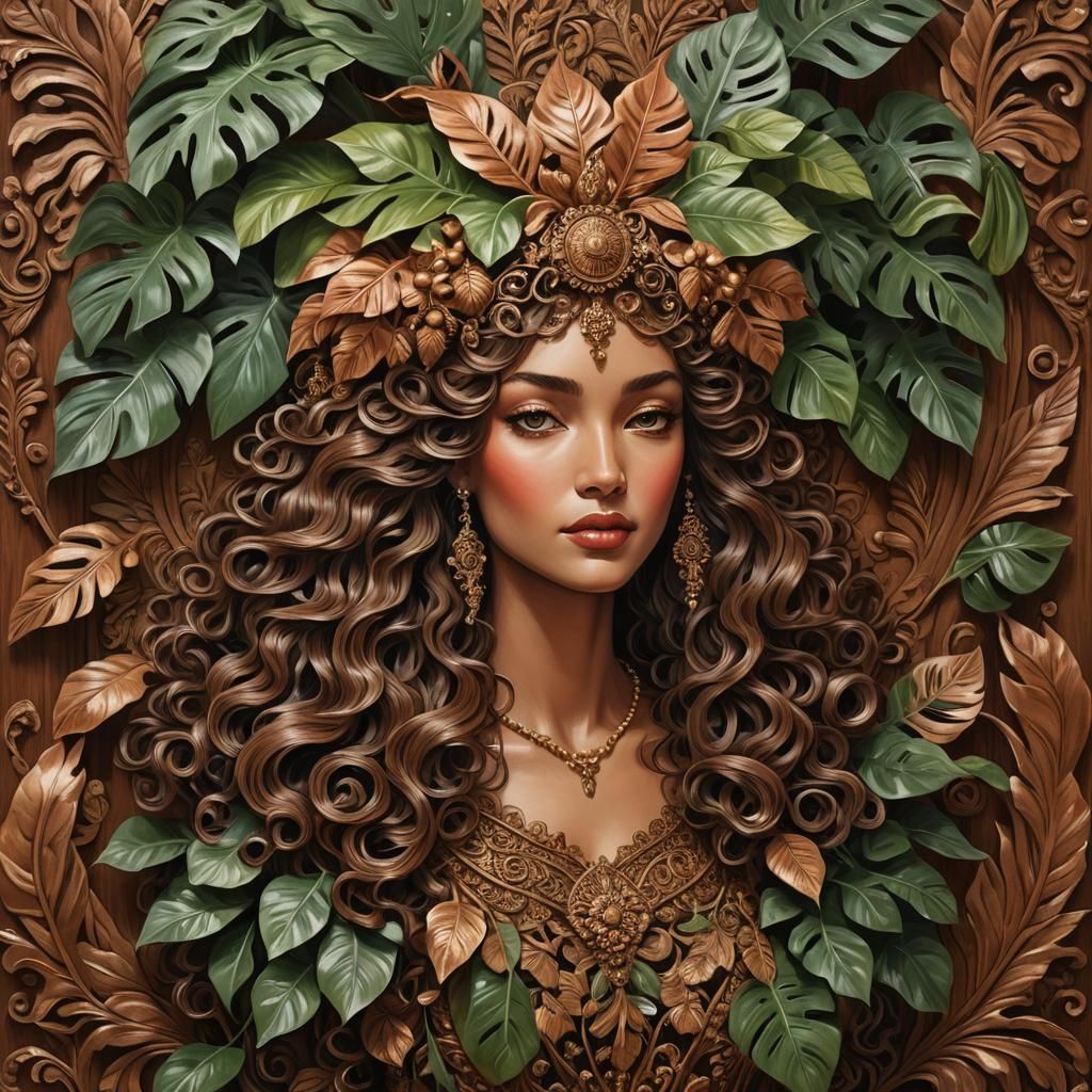 Elegant Woman with Headpiece in Art Nouveau Style