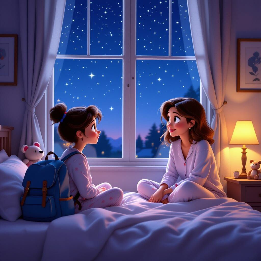 Cozy Evening in Bedroom, Pixar-Style Art