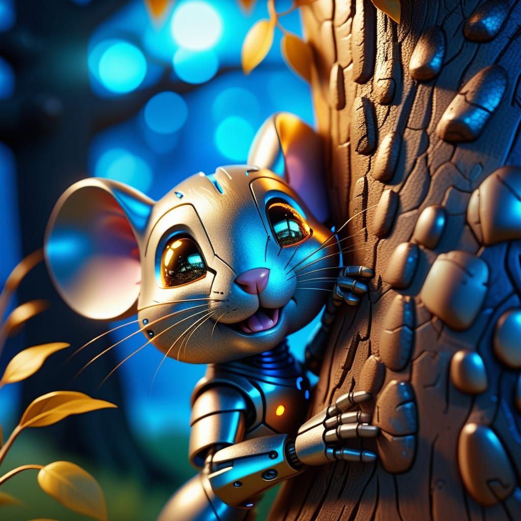 Robot Mouse Peeks Out in Chrome, Lightning