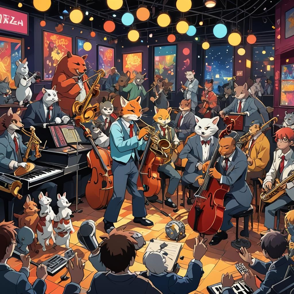 Cartoon Animals Play Jazz in Anime Style