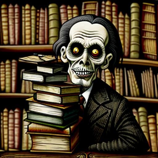 Disturbing Zombie Librarian in Art Brut Style