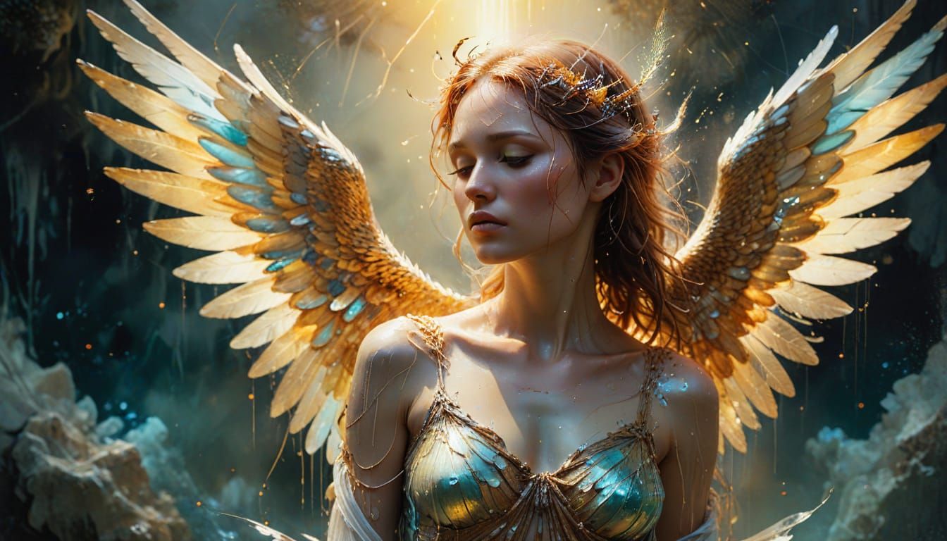 Angel at the Threshold of Two Worlds in Vibrant Watercolor