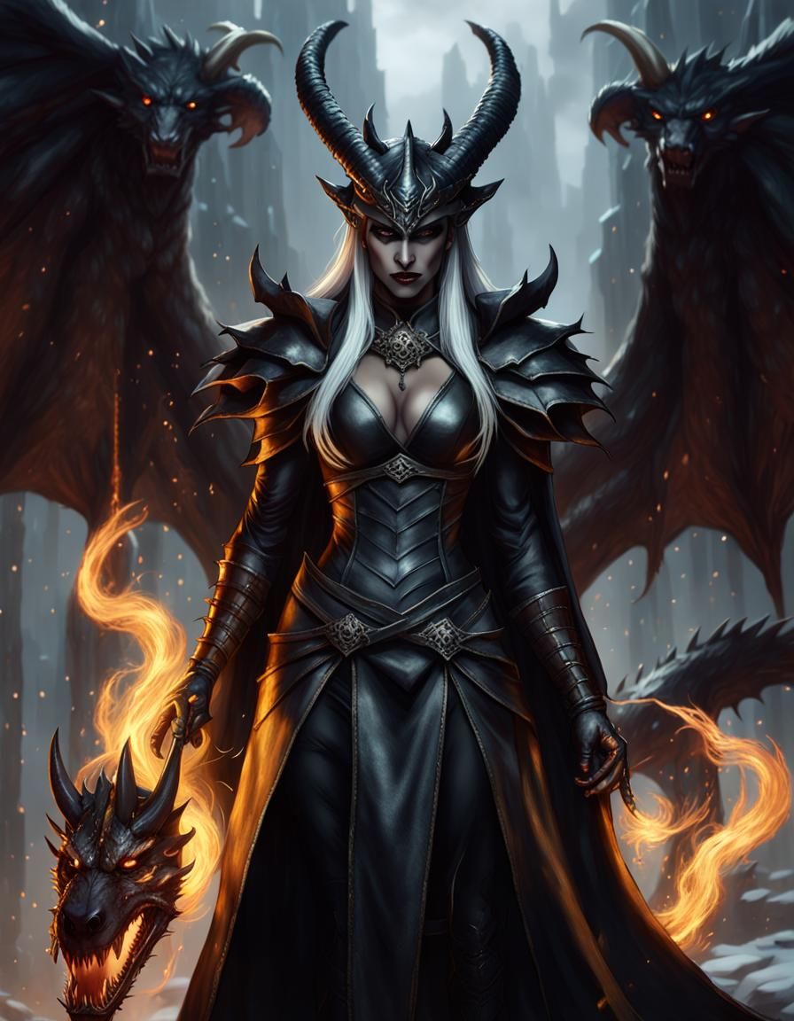 Menacing Dark Elf with Dragon Mask, Hyperdetailed Art