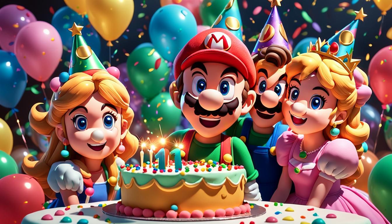 Mario, Luigi, and Peach Celebrate Birthday in Kawaii Style