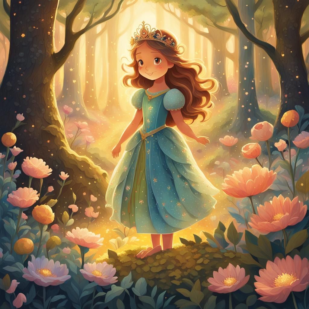 Whimsical Princess in a Blooming Fantasy Forest