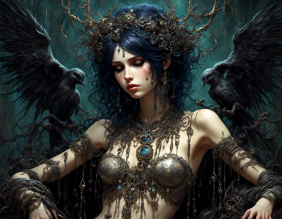 Depressed Figure Shackled to Demons in Gothic Style