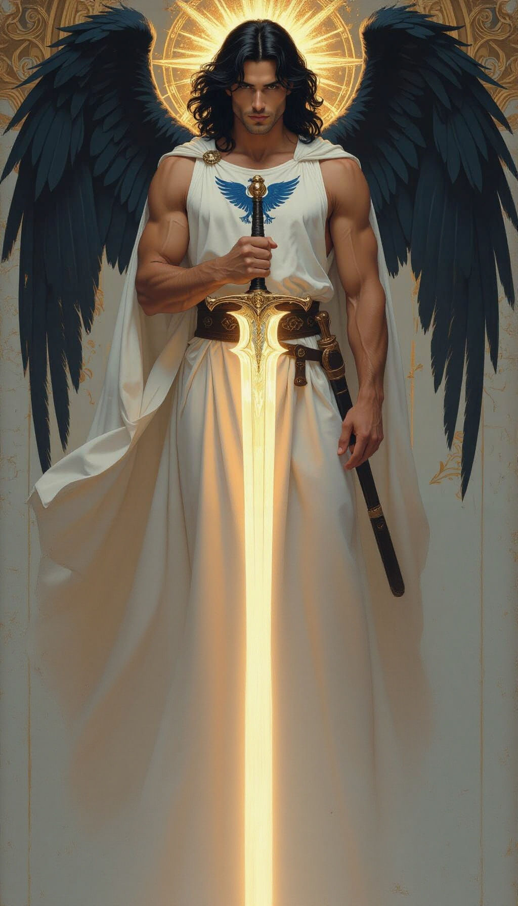 Divine Angel with Sword and Griffin Emblem