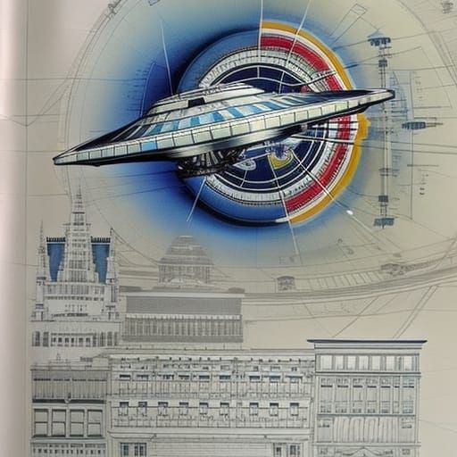 Detailed UFO Blueprint with Hyperrealistic Rendering
