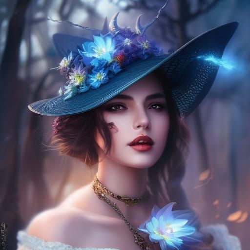 Ornate Portrait of a Water Witch as Watercolor Art