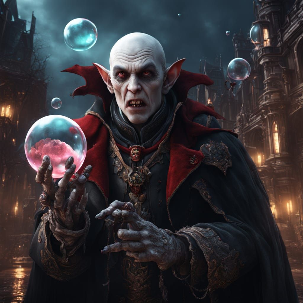 Vampire Blowing Bubbles in Detailed Matte Painting