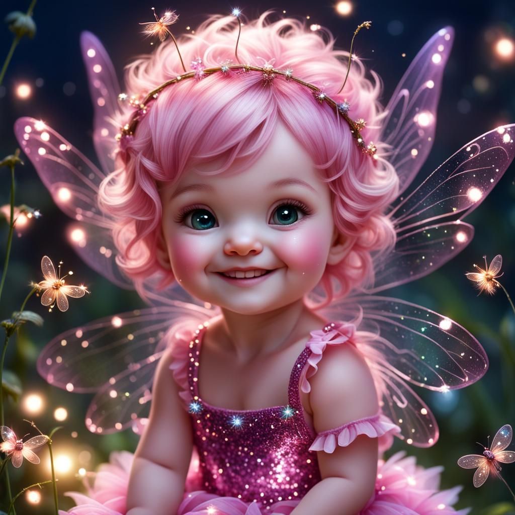 Enchanted Baby Fairy in Pink with Glitter