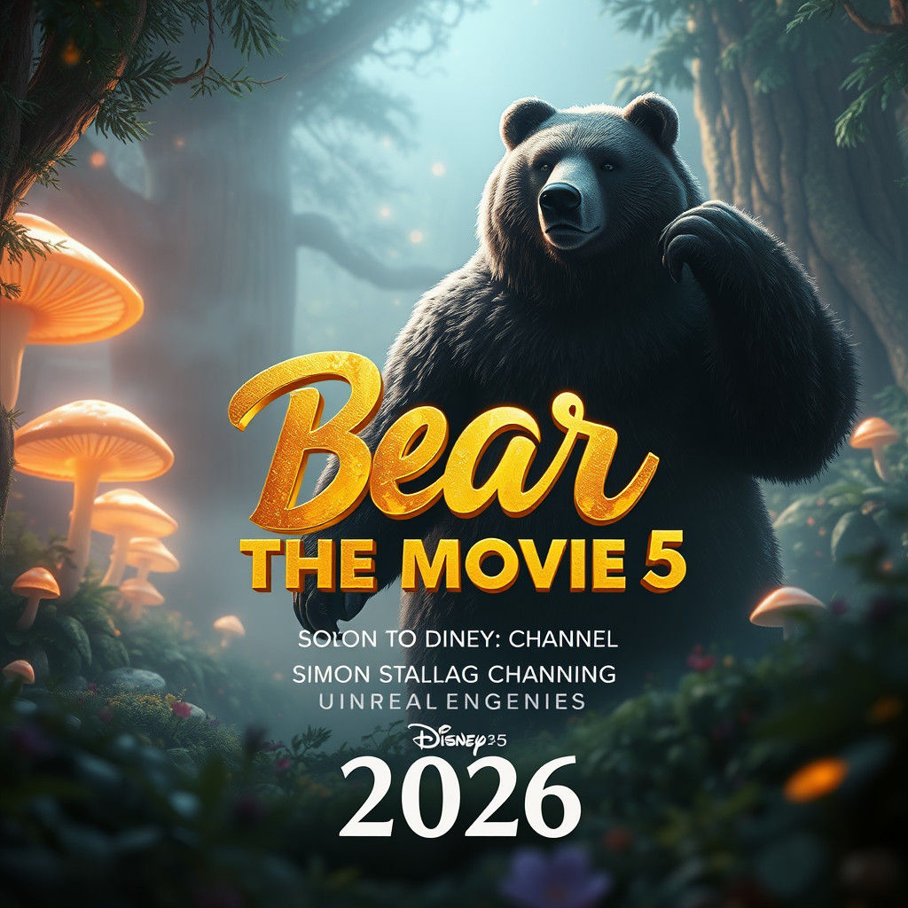 Majestic Bear in Whimsical Forest, Matte Painting