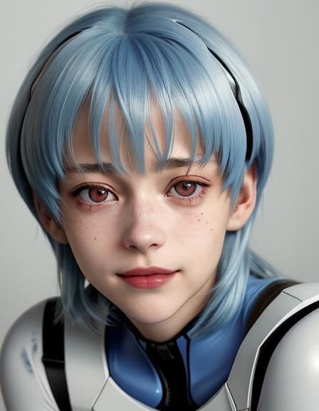 Freckled Anime Girl in White Suit Close-up