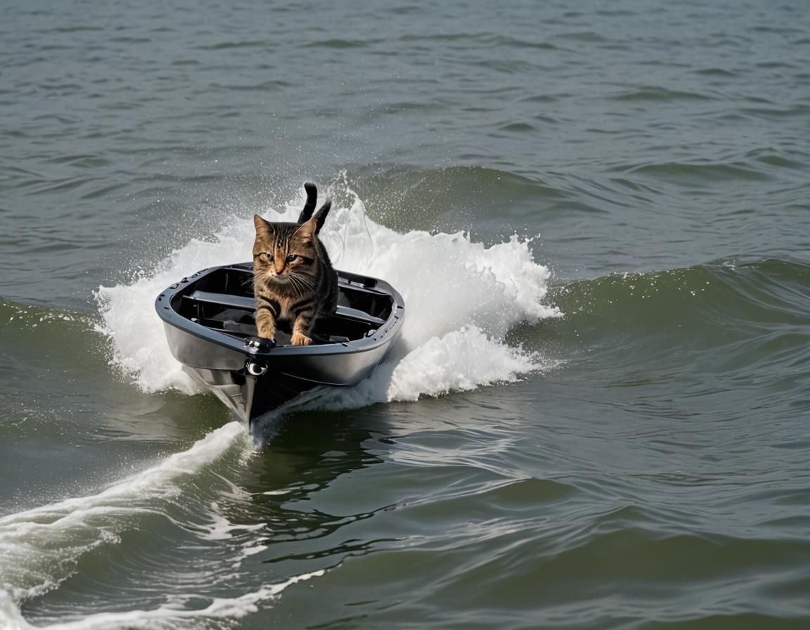 Tabby Cat Drives Pneumatic Boat at High Speed