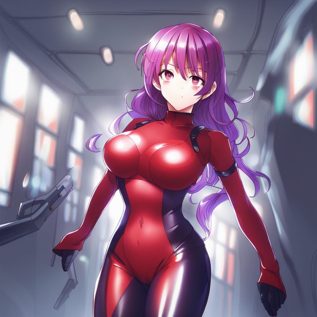 Anime Woman in Red Leotard, Manga Style