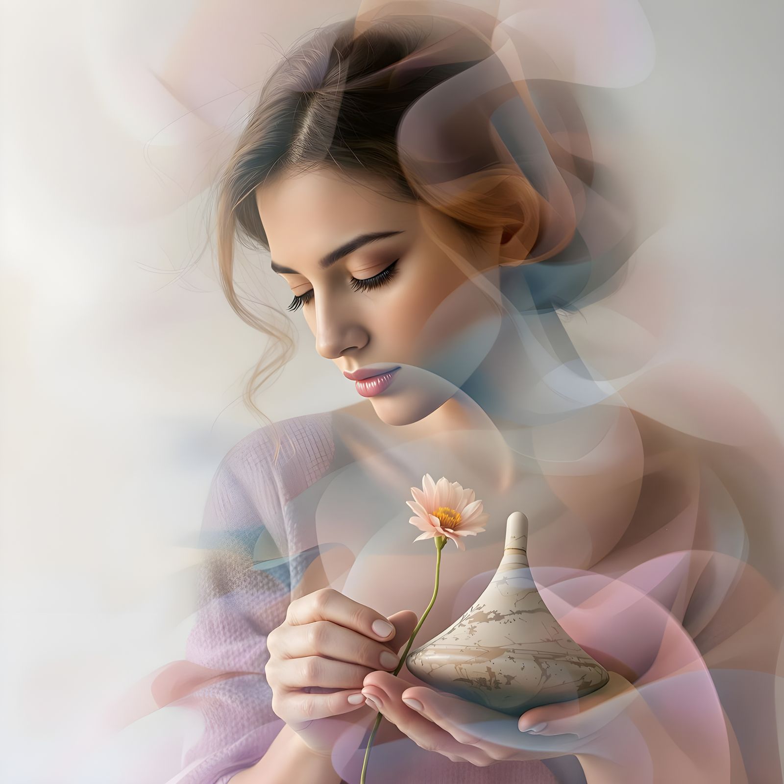 Impressionist Double Exposure Portrait in Soft Pastel Colors