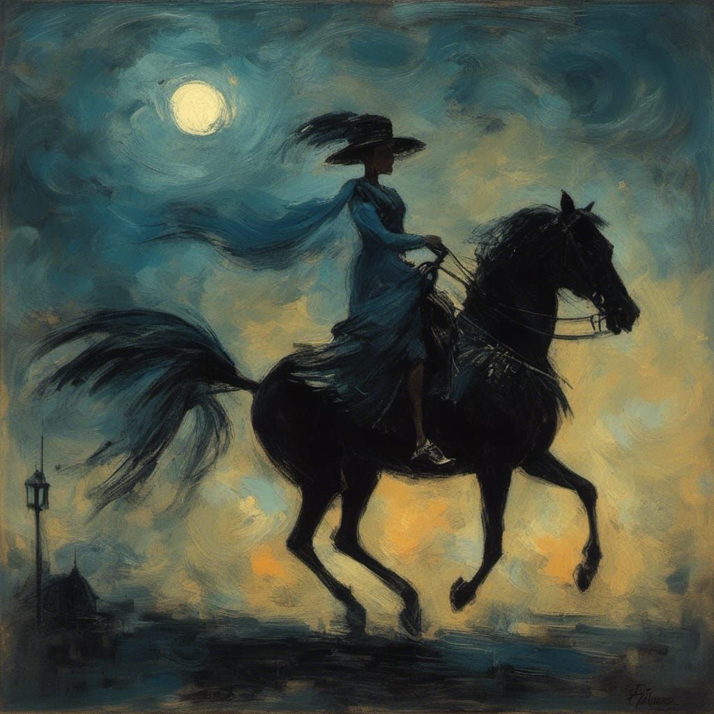 Woman Rides Giant Crow in 1930s Charleston Painting