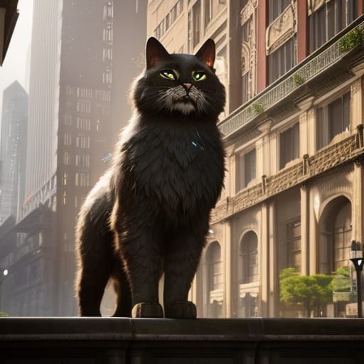 Incredibly Huge Cat in a City